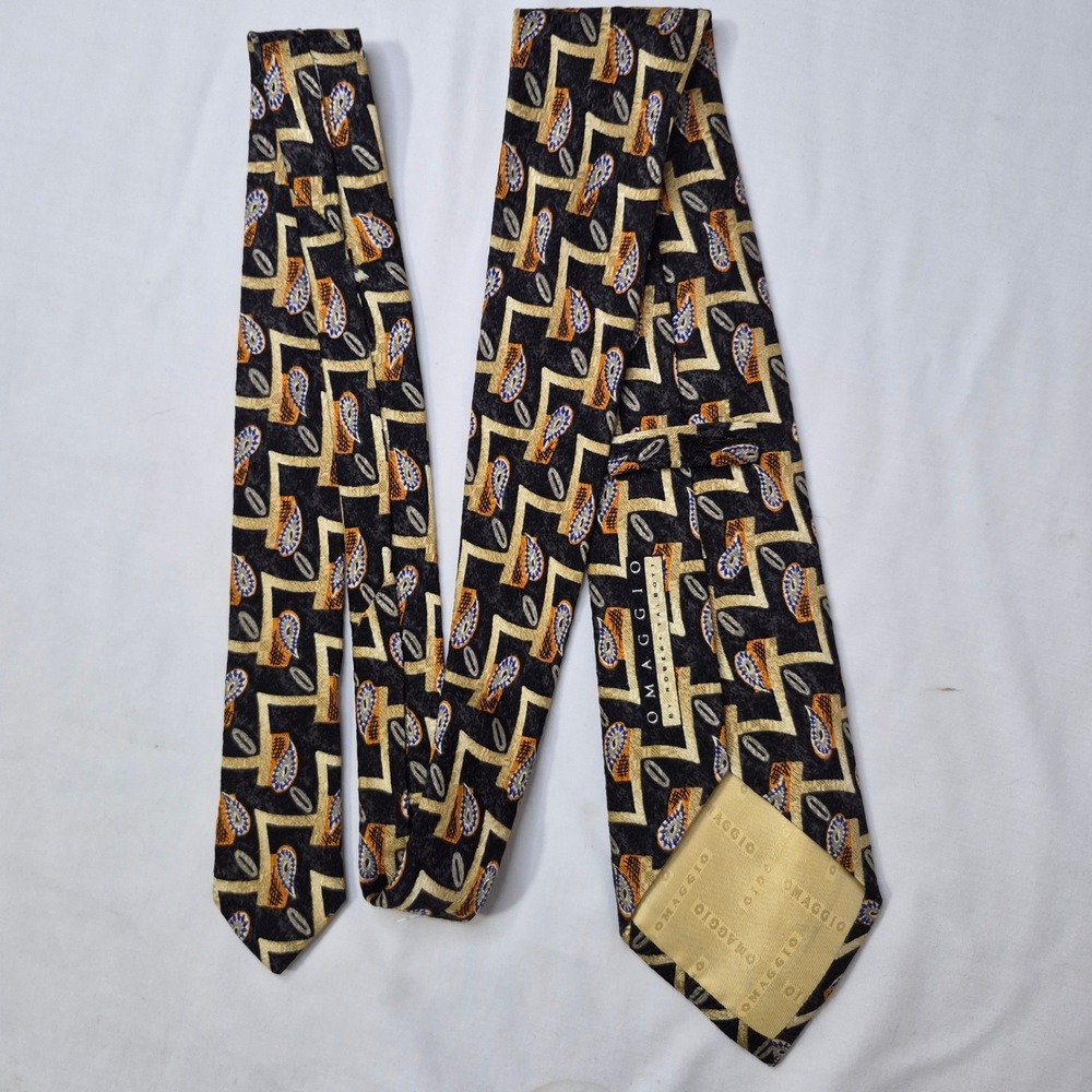 Omaggio by Robert Talbott Tie Mens Black Gold Paisley Geometric Silk Italy - Picture 4 of 7